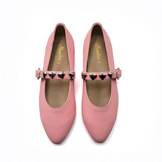 Mamelina pink leather heart mary jane shoes fast shipping