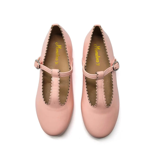 Mamelina pink leather scalloped t-strap shoes fast shipping