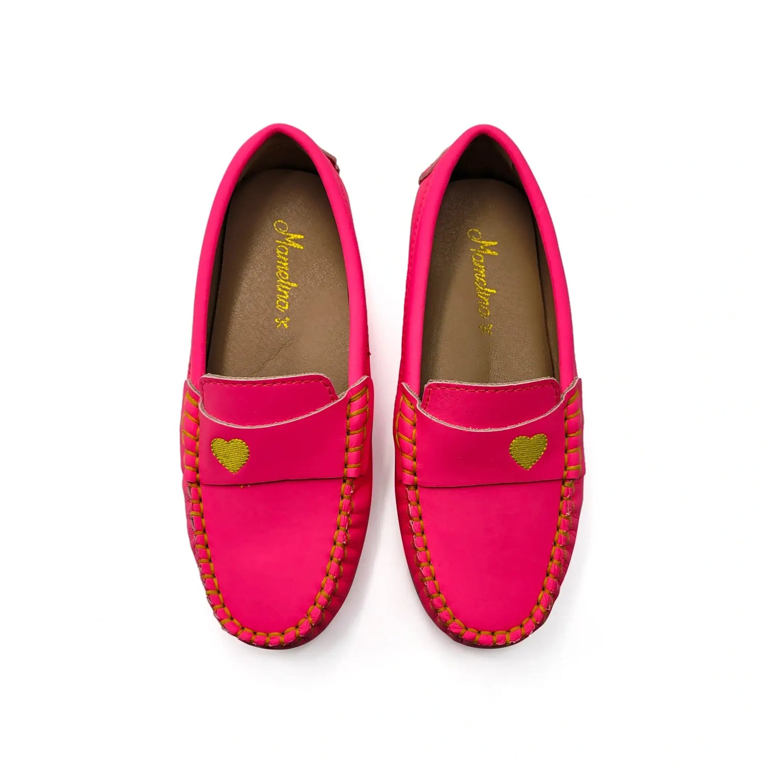 Pink leather loafer with yellow heart stitch fast shipping