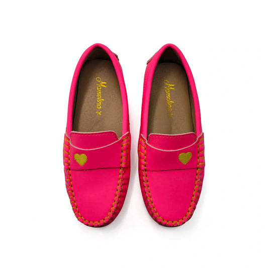 Pink leather loafer with yellow heart stitch fast shipping