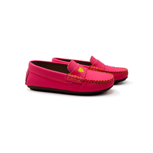 Pink leather loafer with yellow heart stitch fast shipping