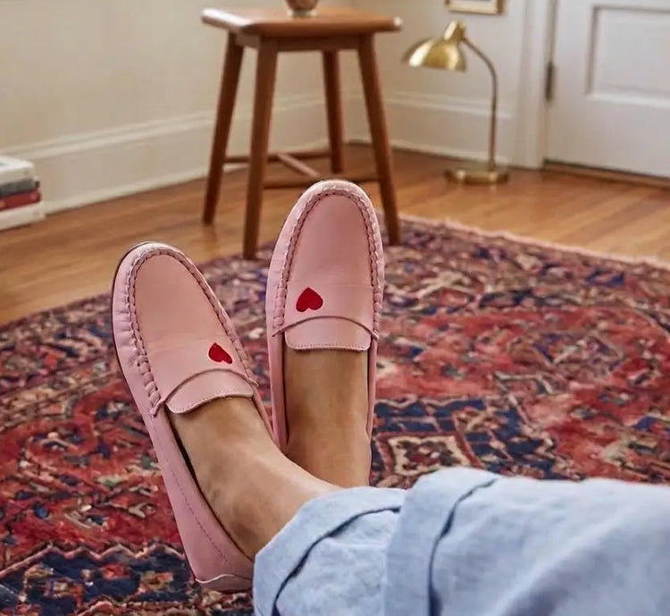 Mamelina pink red heart loafer leather shoes fast shipping