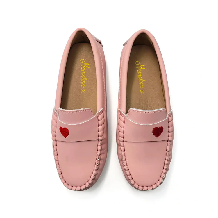 Mamelina pink red heart loafer leather shoes fast shipping