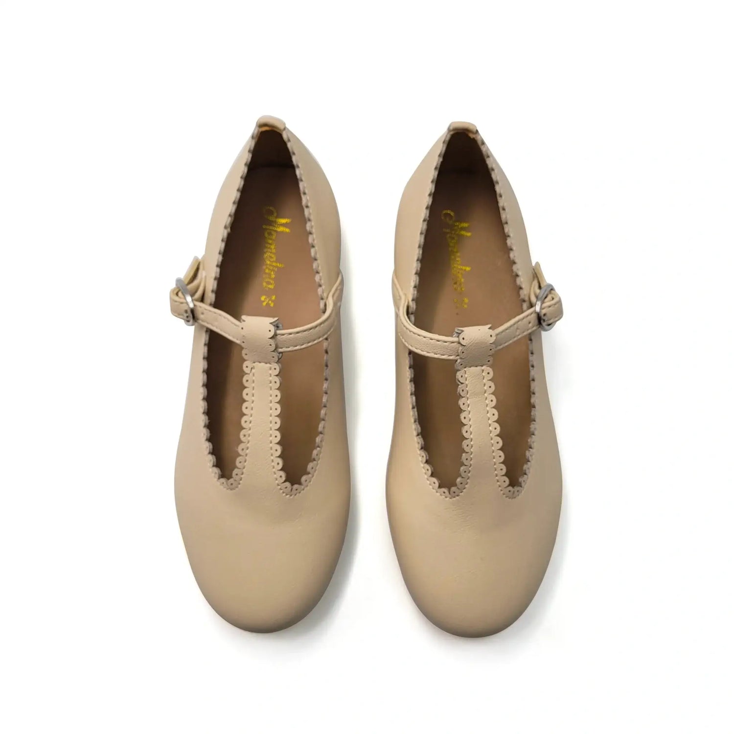 Mamelina sand leather scalloped t-strap shoes fast shipping
