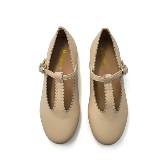 Mamelina sand leather scalloped t-strap shoes fast shipping