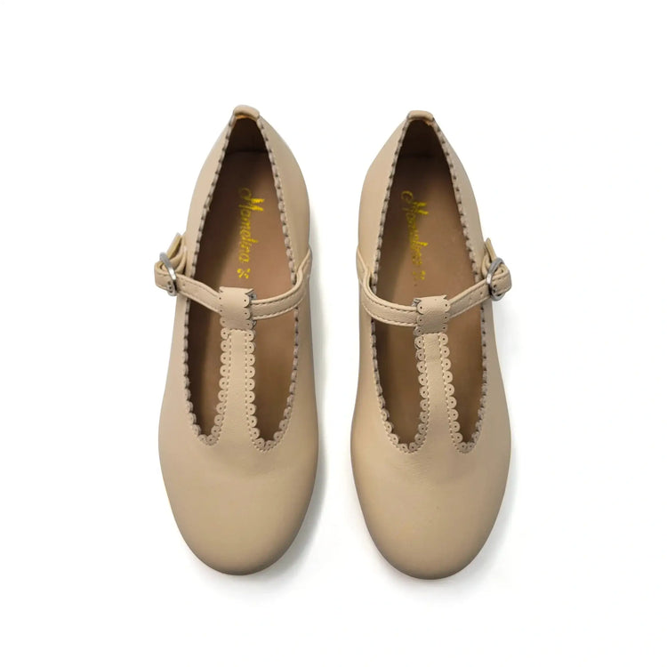 Mamelina sand leather scalloped t-strap shoes fast shipping