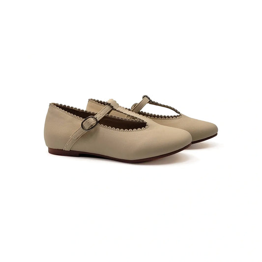 Mamelina sand leather scalloped t-strap shoes fast shipping