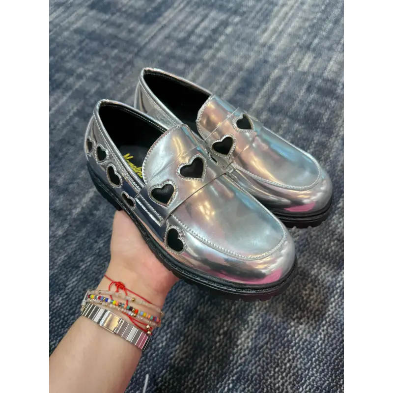 Mamelina silver metal heart chunky loafer 2407 slip on dress