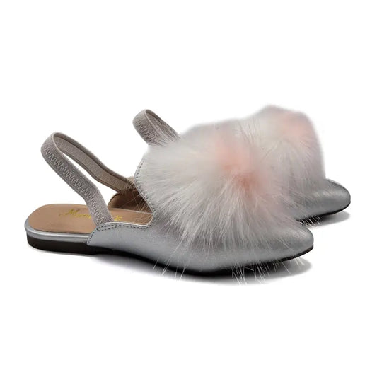 Mamelina silver metallic pom slingback 3636