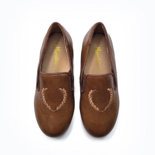 Mamelina taupe brown leather embroidered slip on fast shipping