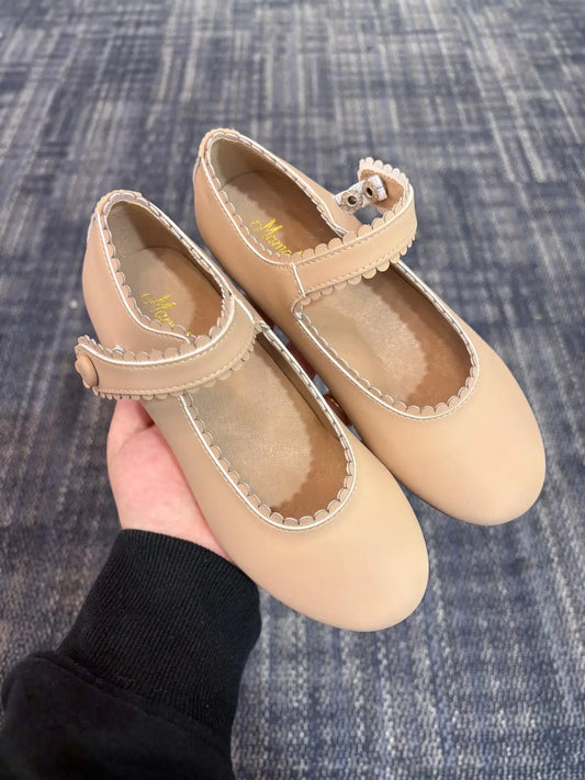 Mamelina taupe leather scalloped mary jane fast shipping