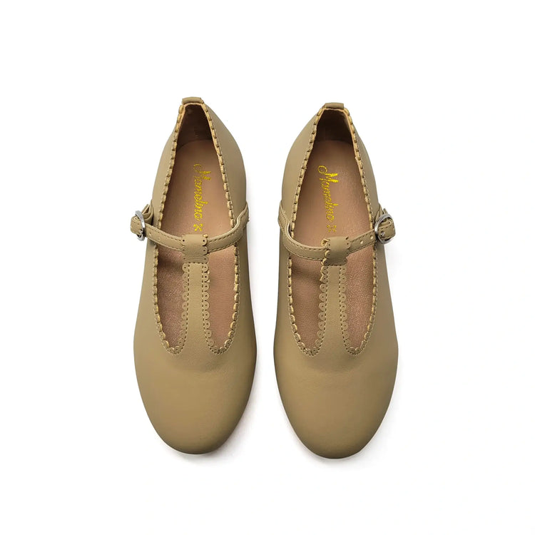 Mamelina taupe leather scalloped t-strap shoes fast shipping