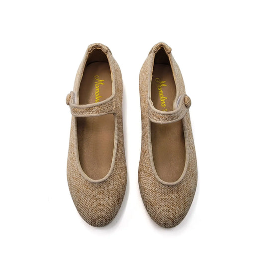 Mamelina taupe linen mary jane flats fast shipping