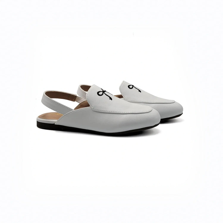 Mamelina white black bow embroidered mule fast shipping