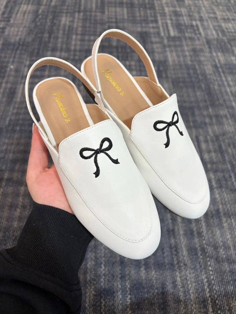 Mamelina white black bow embroidered mule fast shipping