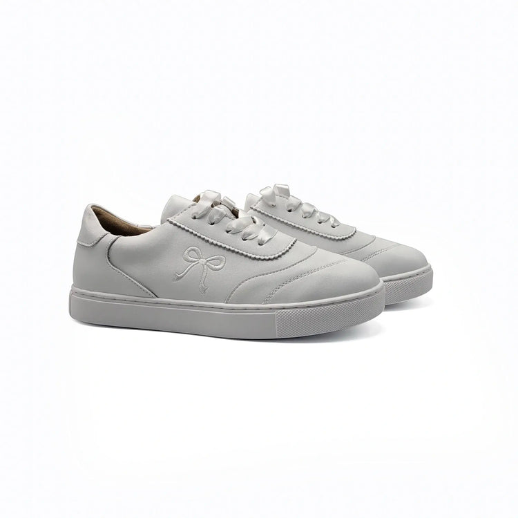 White bow lace up sneakers for women fast shipping