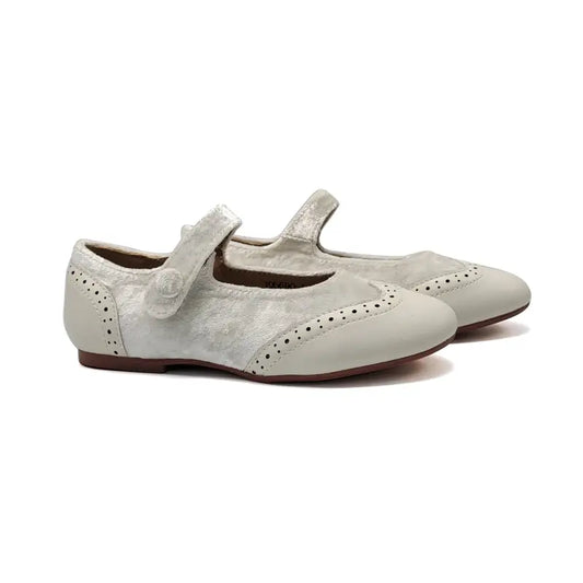 Mamelina Off White Crushed Velvet Wingtip Mary Jane 0918