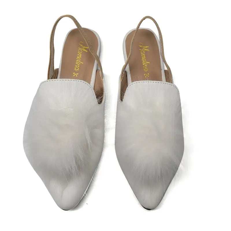 Mamelina white leather pom slingback 3636 - girls