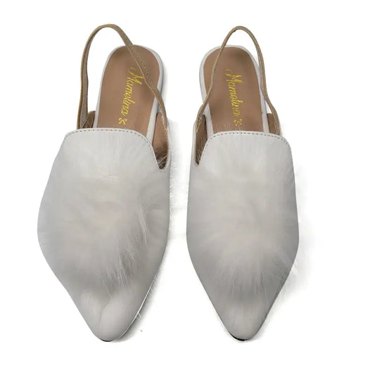 Mamelina white leather pom slingback 3636 - girls