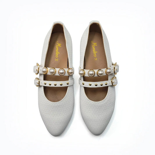 White Double Strap Pearl Mary Jane 