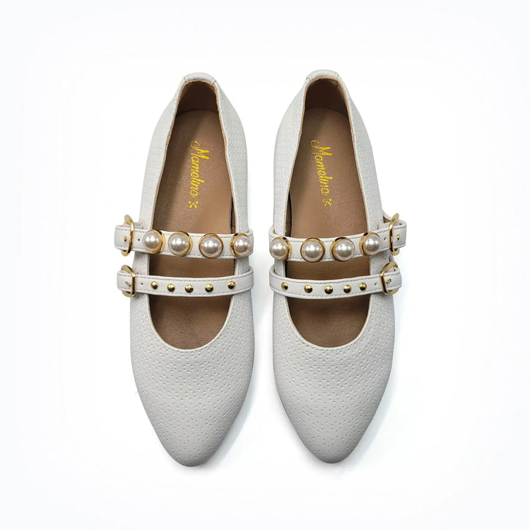 White Double Strap Pearl Mary Jane 