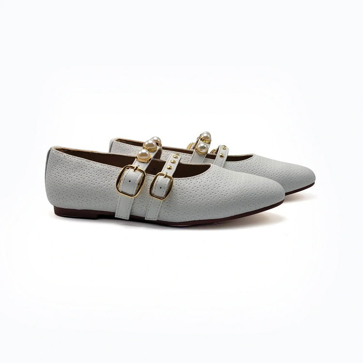 White Double Strap Pearl Mary Jane 