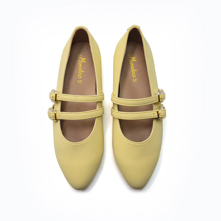 Mamelina yellow leather mary jane shoes fast shipping