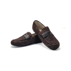 Manuela de juan brown chocolate flannel slip on penny loafer s3139 - smoking