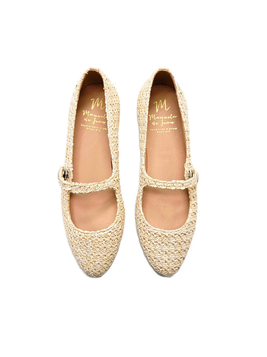 Beige wicker pointed mary jane flats spain fast shipping