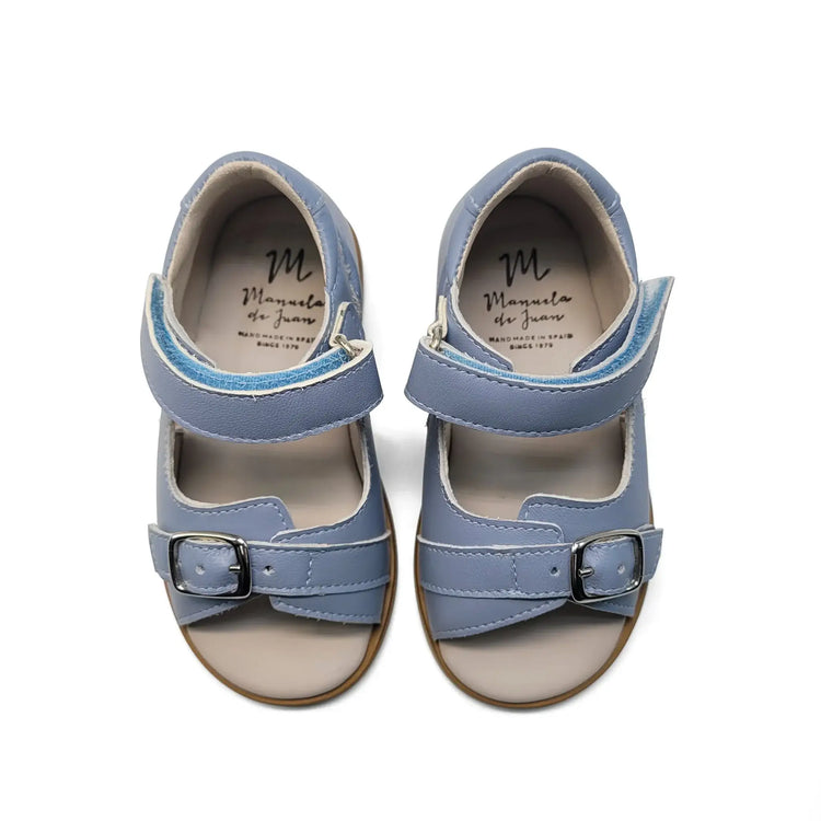 Manuela De Juan Dove Blue Velcro Sandal S3022