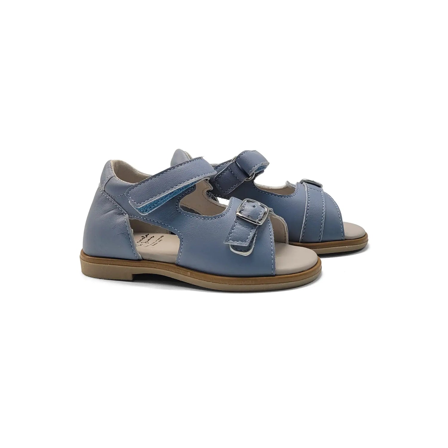 Manuela De Juan Dove Blue Velcro Sandal S3022