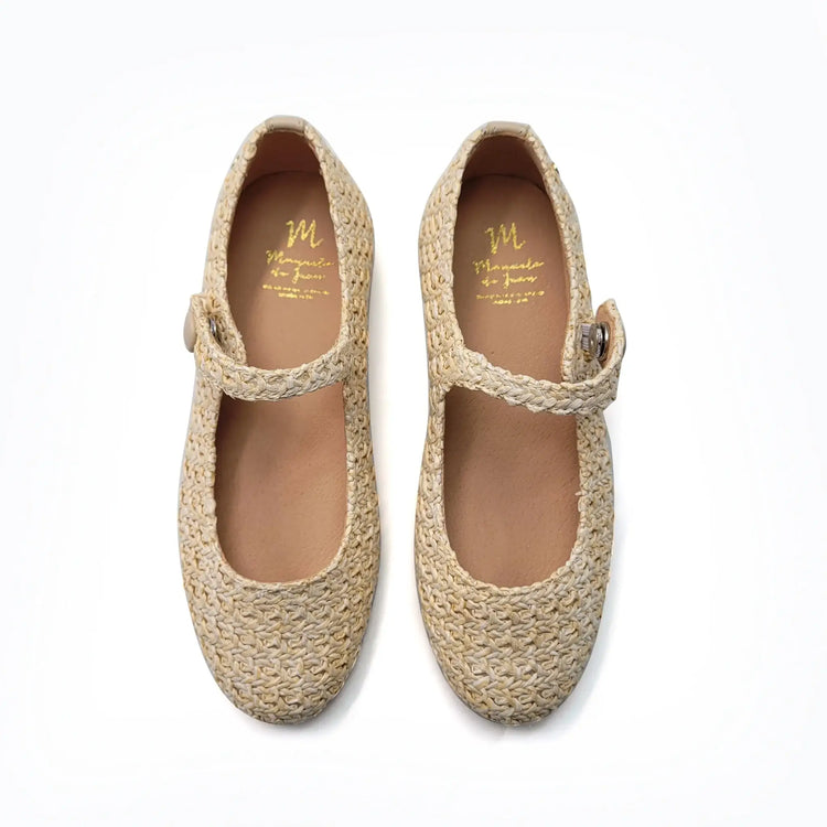 Manuela de juan beige wickered mary jane shoes fast shipping
