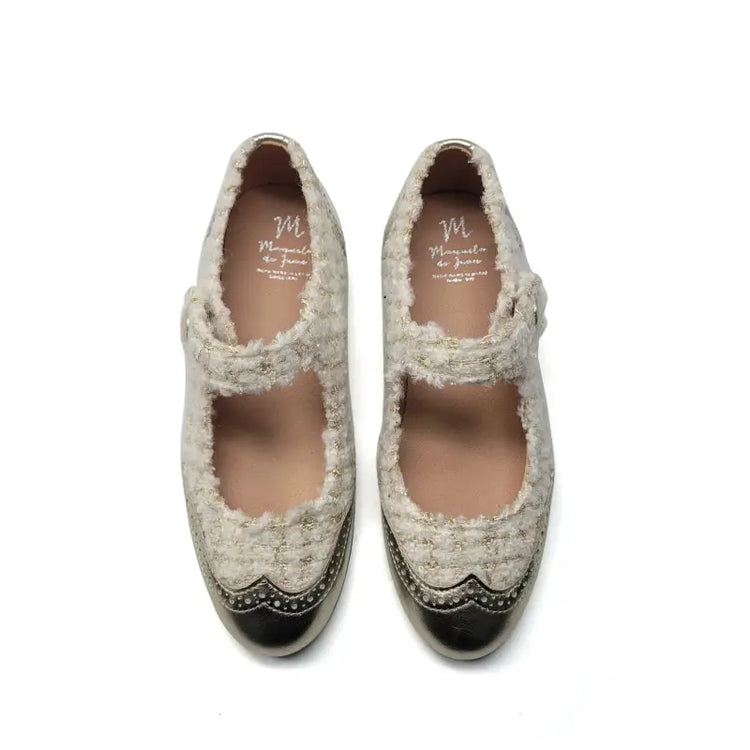 Manuela de juan ivory gold tweed wingtip mary jane s3106 - mary jane