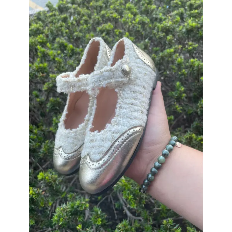 Manuela de juan ivory gold tweed wingtip mary jane s3106 - mary jane
