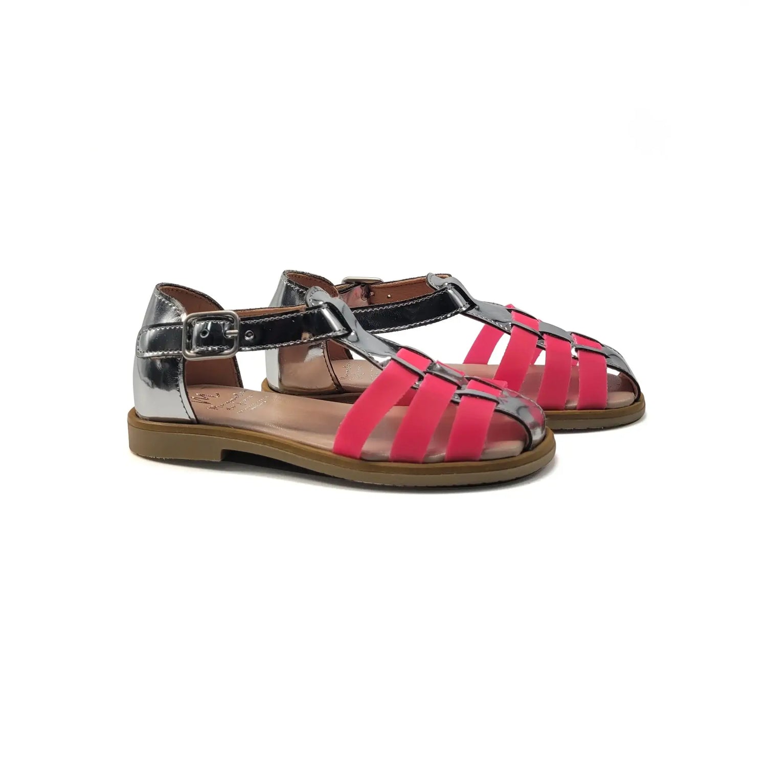 Manuela De Juan Silver Pink Mirror Buckle Sandal S3268