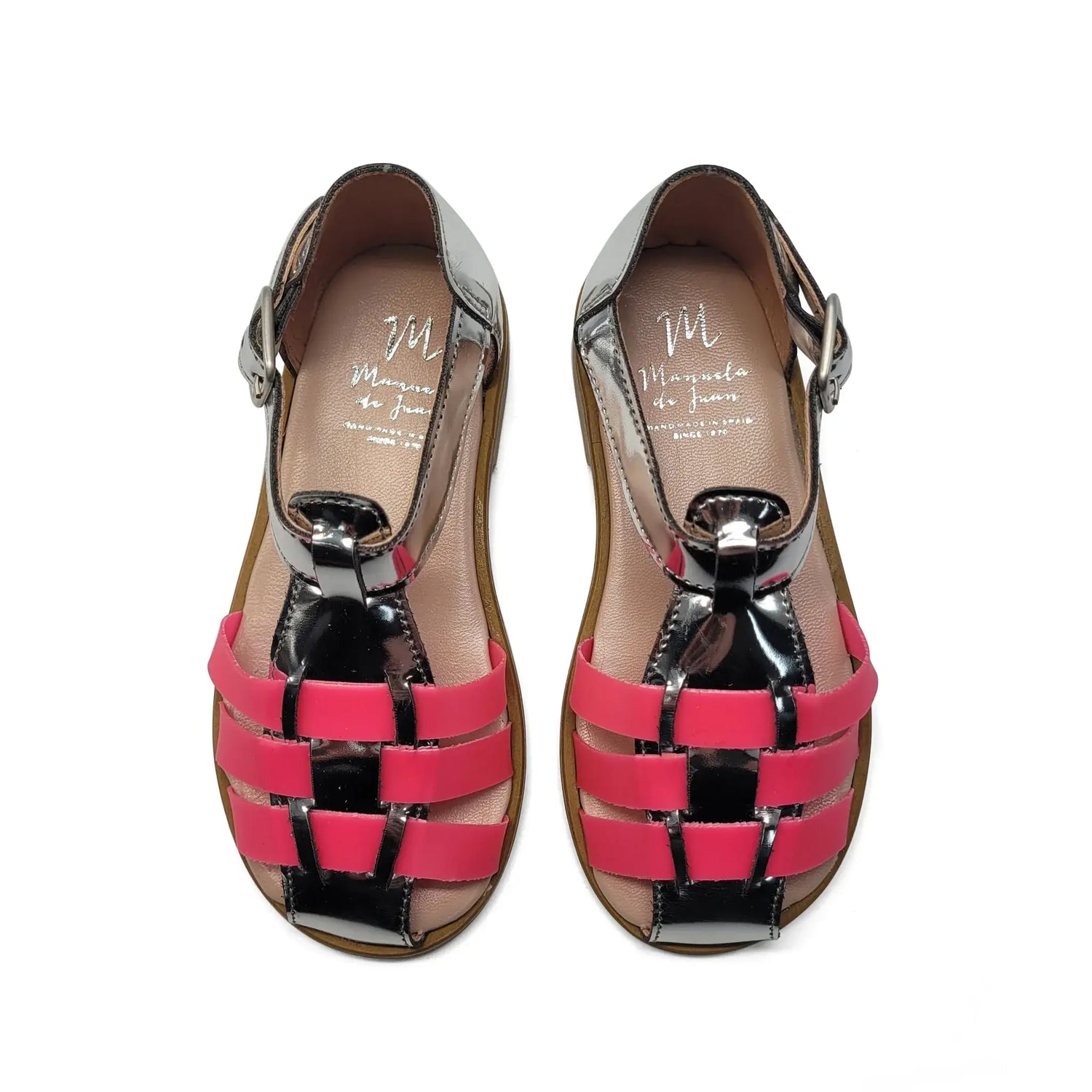 Manuela De Juan Silver Pink Mirror Buckle Sandal S3268