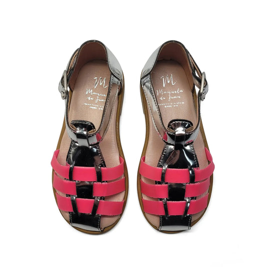 Manuela De Juan Silver Pink Mirror Buckle Sandal S3268