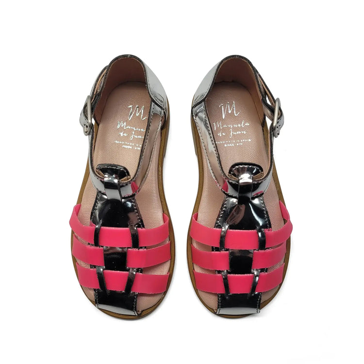 Manuela De Juan Silver Pink Mirror Buckle Sandal S3268