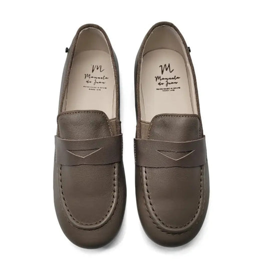 Manuela de juan taupe mocha leather penny loafer s3139 smoking slip