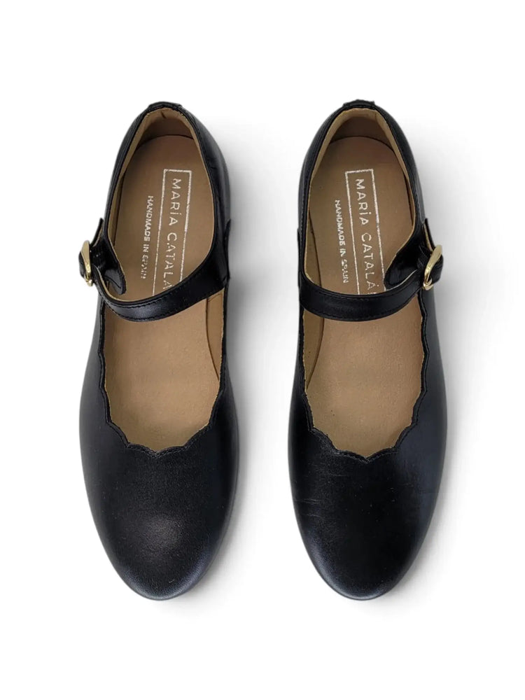 Maria catalan black leather scalloped mary jane | kids fast shipping
