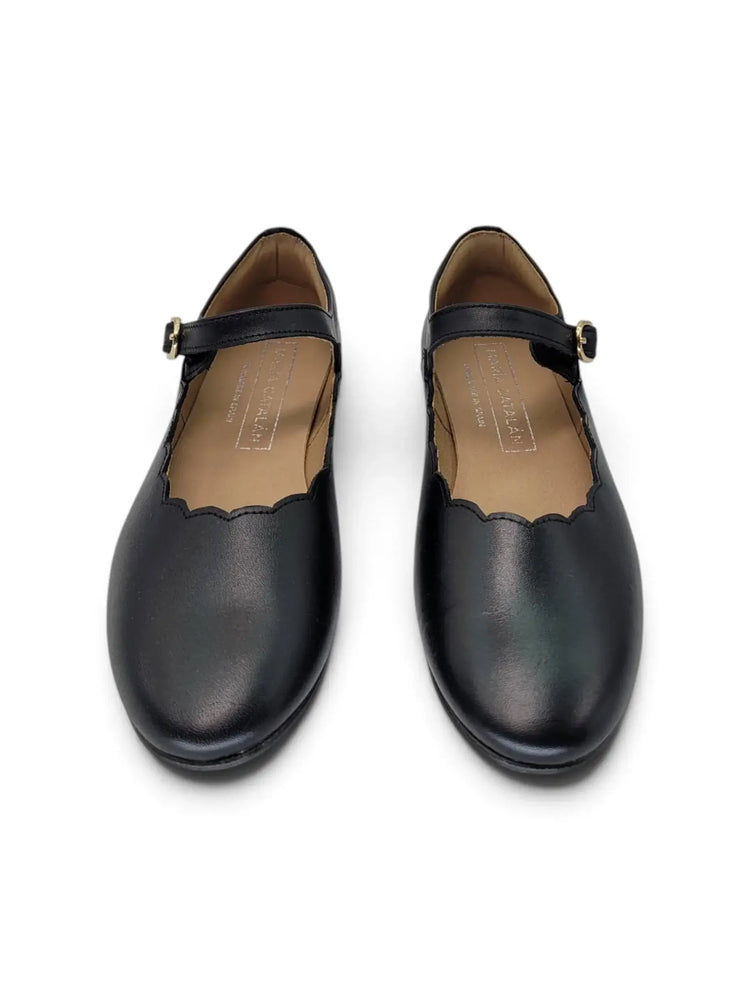 Maria catalan black leather scalloped mary jane | kids fast shipping