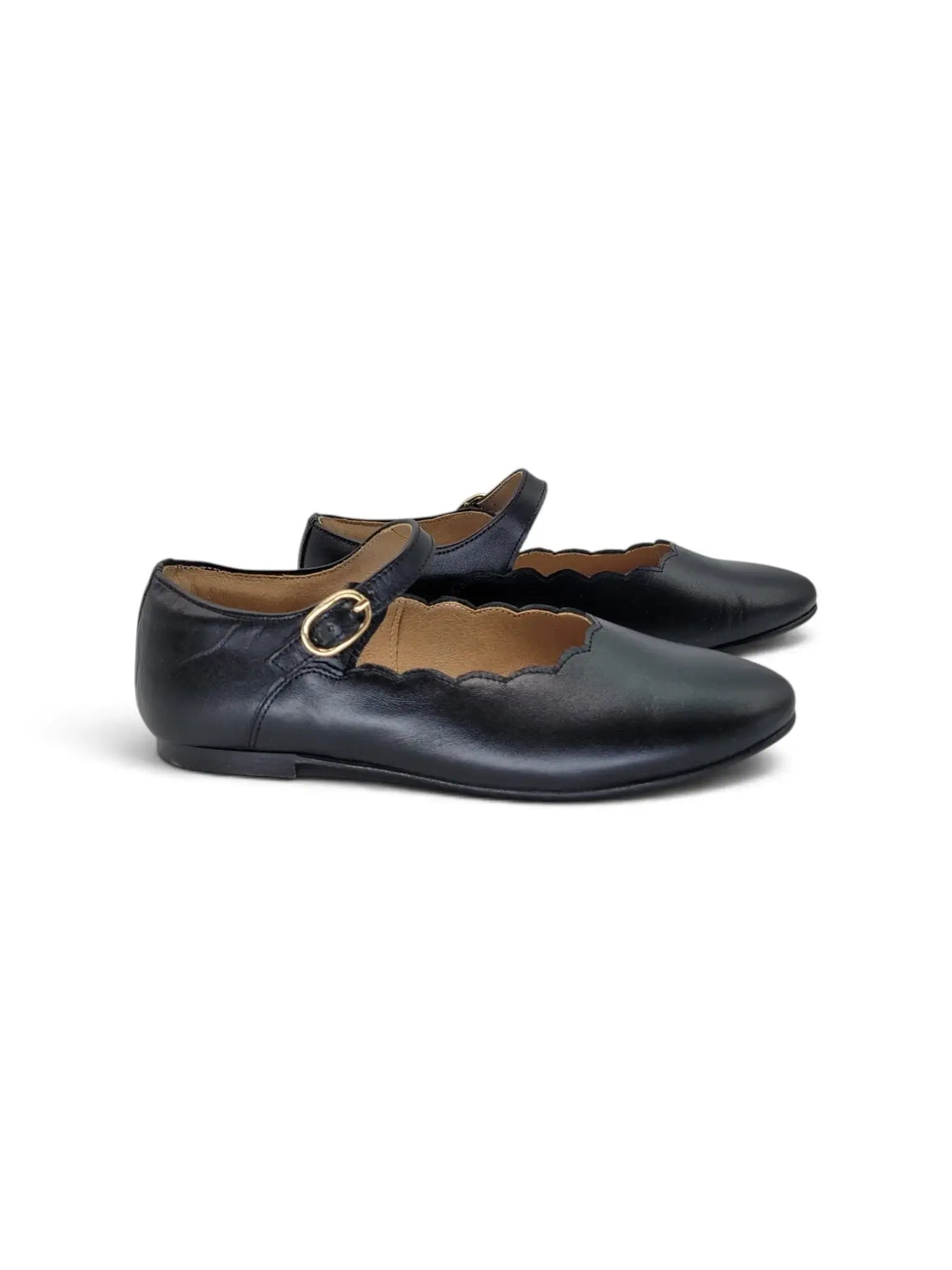 Maria catalan black leather scalloped mary jane | kids fast shipping