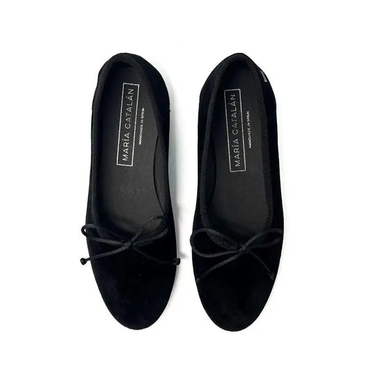 Maria Catalan Black Velvet Hi Cut Ballet Flat 605710 - GIRLS