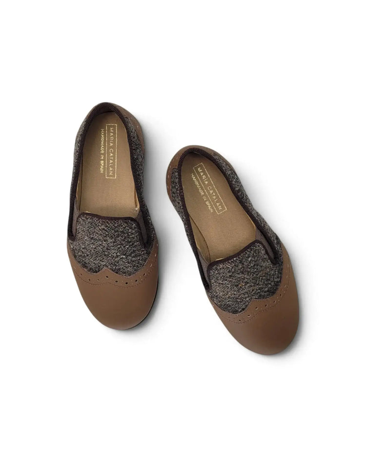 Maria catalan brown tweed smoking shoe | kids’ shoes fast shipping