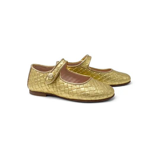 Maria catalan gold basket weave mary jane 380609 - girls