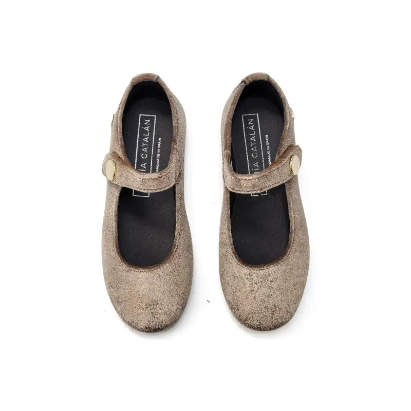 Maria catalan gold velvet mary jane 605704 - girls