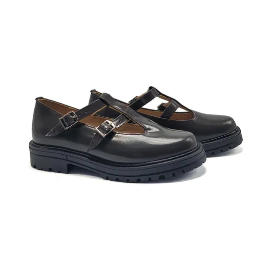 Maria catalan grey florentic burgundy stitching t-strap chunky school shoe 710723 - t strap