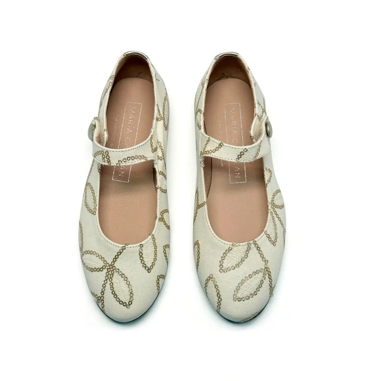 Maria catalan ivory gold mary jane flats fast shipping