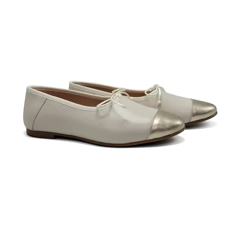 Maria Catalan Ivory Gold High Cut Ballet Flat 700719 - GIRLS