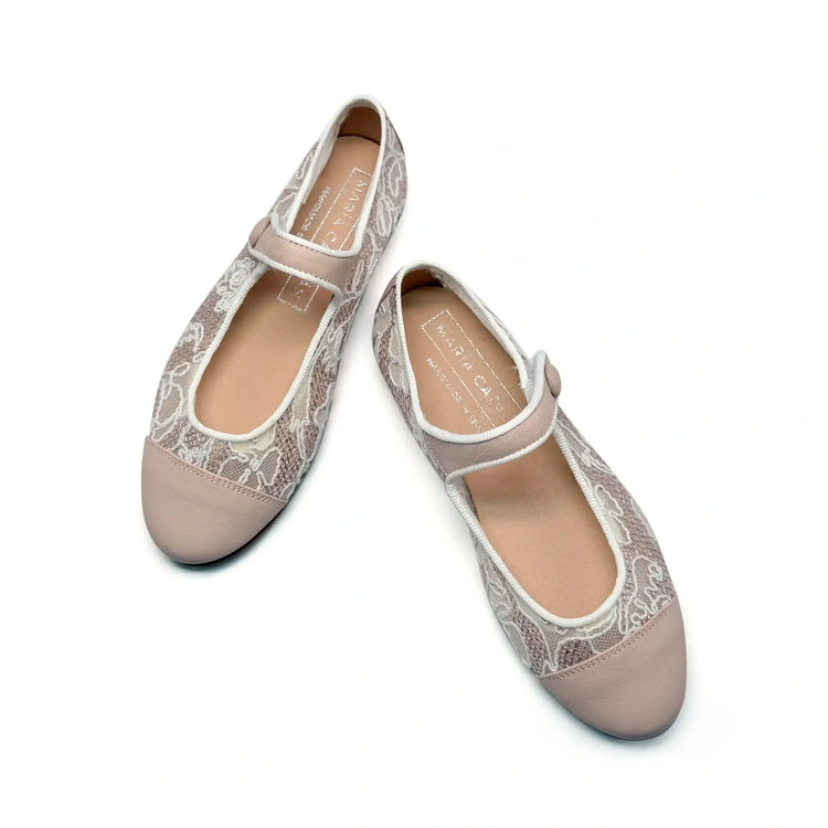 Mauve lace mary jane shoes handmade in spain fast shipping